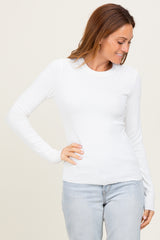 White Basic Ribbed Knit Long Sleeve Maternity Top