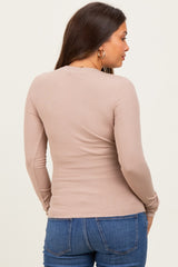 Light Taupe Basic Ribbed Knit Long Sleeve Maternity Top