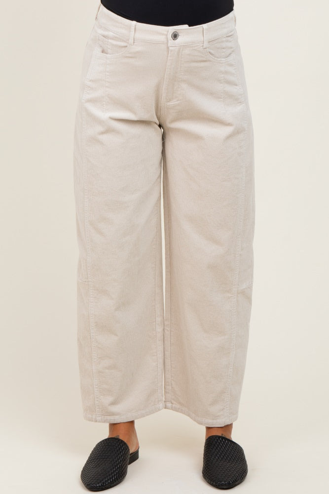 Beige Corduroy Wide Leg Maternity Pants