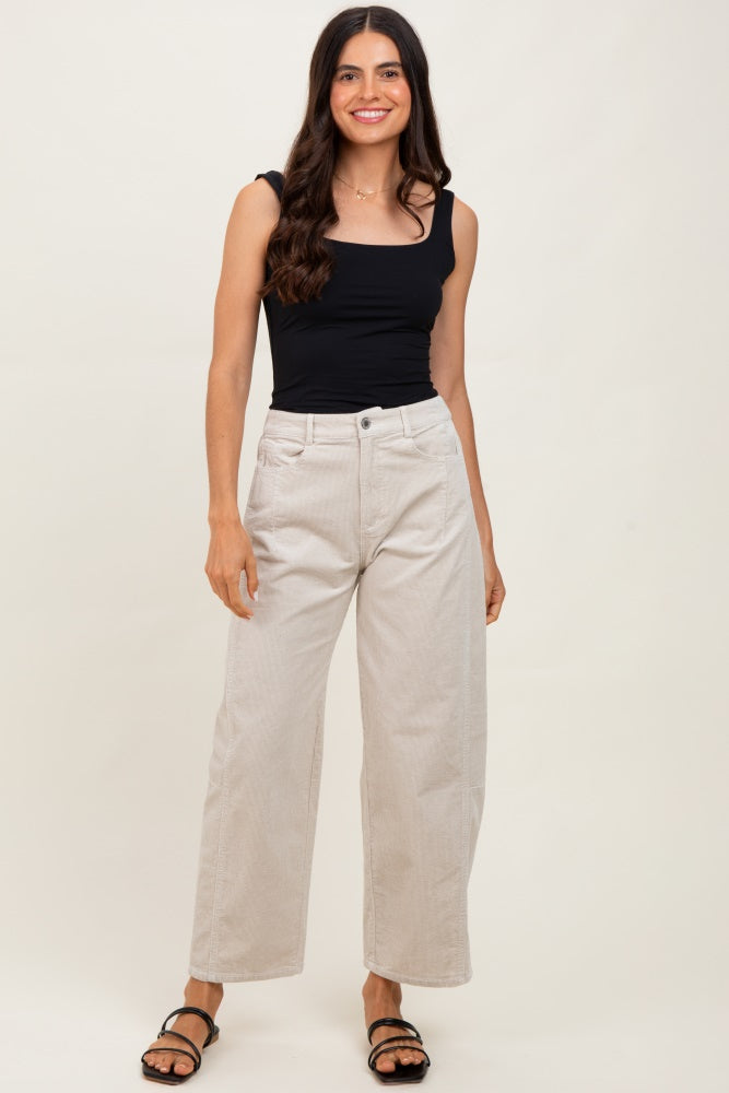 Beige Corduroy Wide Leg Maternity Pants