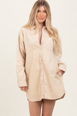 Beige Corduroy Shirt Mini Dress