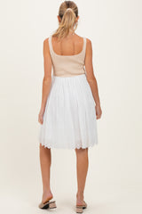 Beige Knit Contrast Eyelet Lace Skirt Maternity Mini Dress