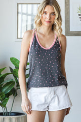 Charcoal Floral Ribbed Contrast Trim Maternity Tank Top