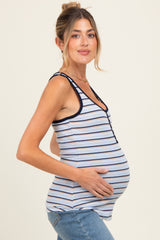 Light Blue Striped Button Front Maternity Tank Top