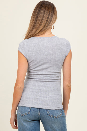 Heather Grey Jacquard Button Front Maternity Short Sleeve Top