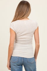 Beige Jacquard Button Front Maternity Short Sleeve Top