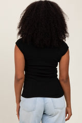 Black Jacquard Button Front Short Sleeve Top