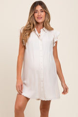 Beige Fringe Detail Ruffle Sleeve Maternity Shirt Dress