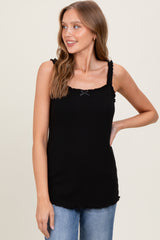 Black Lace-Trim Ribbed Maternity Tank Top