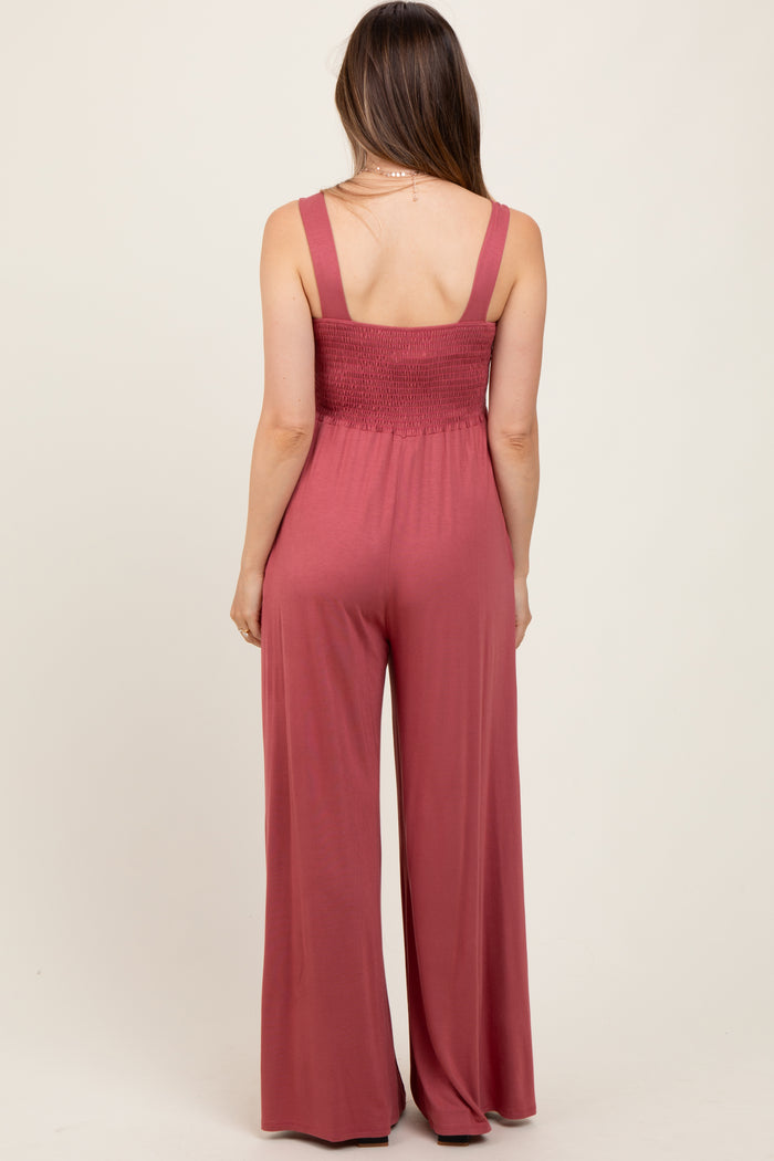 Pink Sleeveless Wide Leg Maternity Jumpsuit