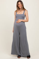 Grey Sleeveless Wide Leg Maternity Jumpsuit