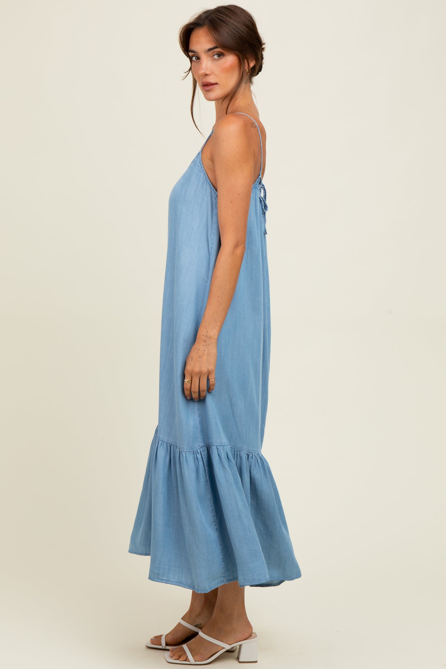 Light Blue Ruffle Hem Cami Midi Dress