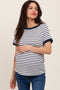 Navy Blue Striped Short Sleeve Maternity Top