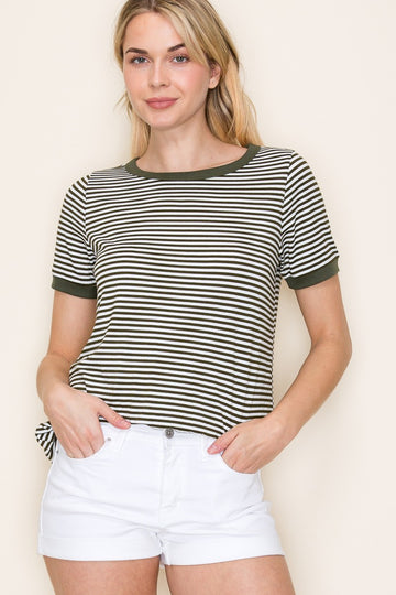 Olive Striped Short Sleeve Top