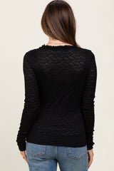 Black Lace Ruffle Neckline Maternity Long Sleeve Top