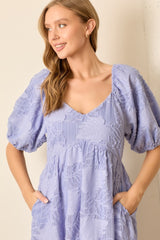 Blue Leaf Textured Tiered Midi Dress