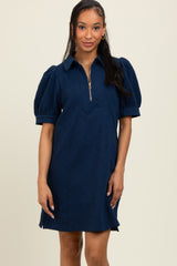 Navy Jacquard 1/4 Zip Mini Shirt Dress