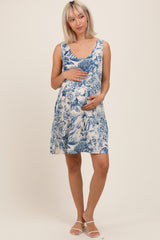 Navy Floral Sleeveless Maternity Mini Dress