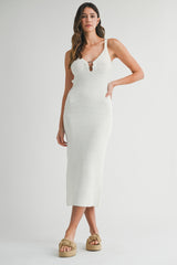 Ivory Crochet Knit Cut Out O-Ring Maternity Midi Dress