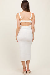 Ivory Crochet Knit Cut Out O-Ring Maternity Midi Dress