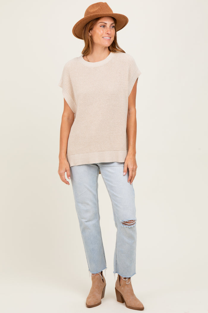 Cream Oversized Side Button Sweater Vest