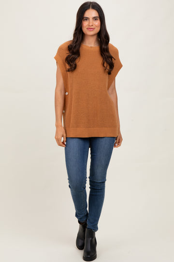 Camel Oversized Side Button Sweater Vest
