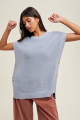 Blue Oversized Side Button Maternity Sweater Vest