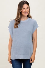 Blue Oversized Side Button Maternity Sweater Vest