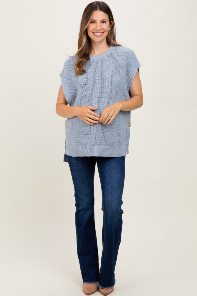 Blue Oversized Side Button Maternity Sweater Vest