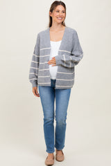 Heather Grey Striped Oversized Maternity Cardigan