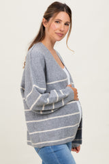 Heather Grey Striped Oversized Maternity Cardigan