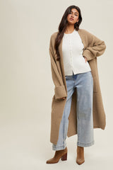 Camel Ribbed Chunky Knit Long Oversized Maternity Cardigan