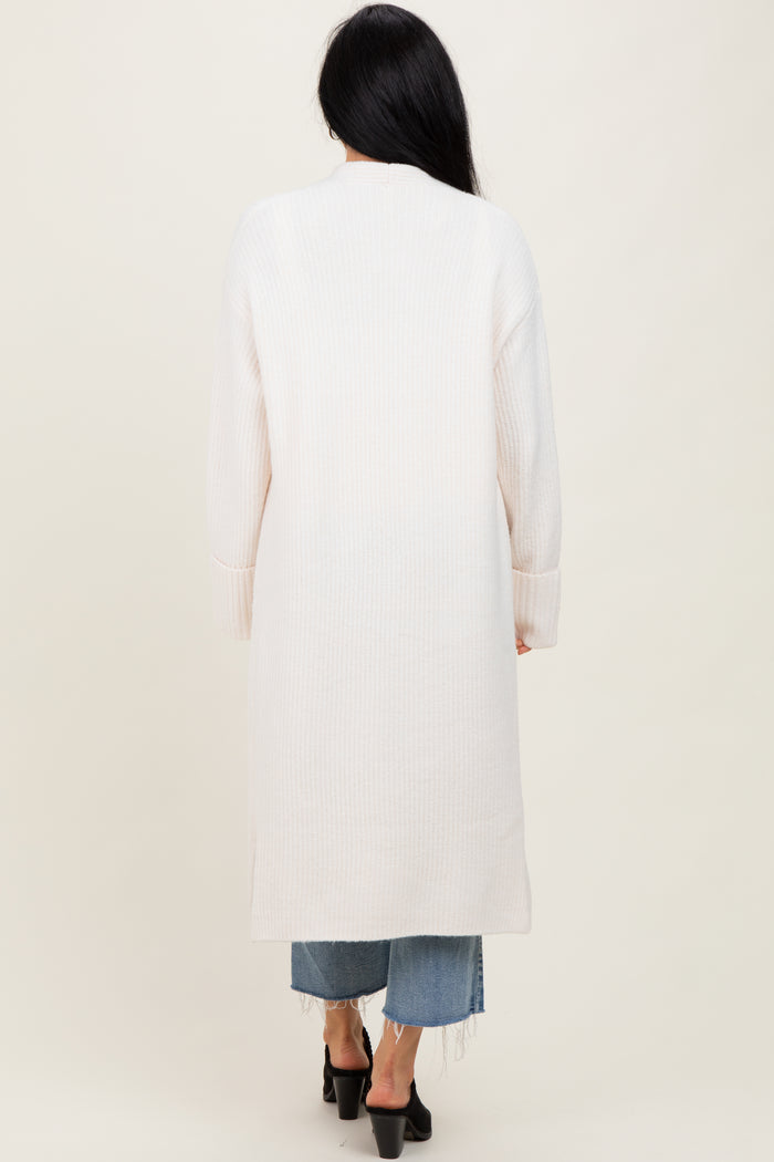 Ivory Ribbed Chunky Knit Long Oversized Cardigan