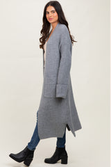 Grey Ribbed Chunky Knit Long Oversized Cardigan