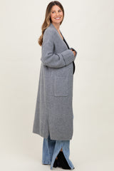 Grey Ribbed Chunky Knit Long Oversized Maternity Cardigan