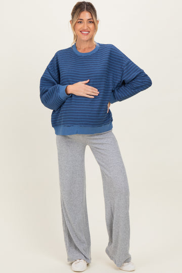 Blue Striped Knit Relaxed Fit Maternity Pullover