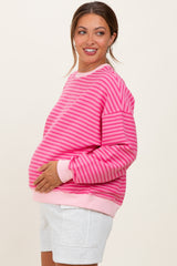 Pink Striped Knit Relaxed Fit Maternity Pullover
