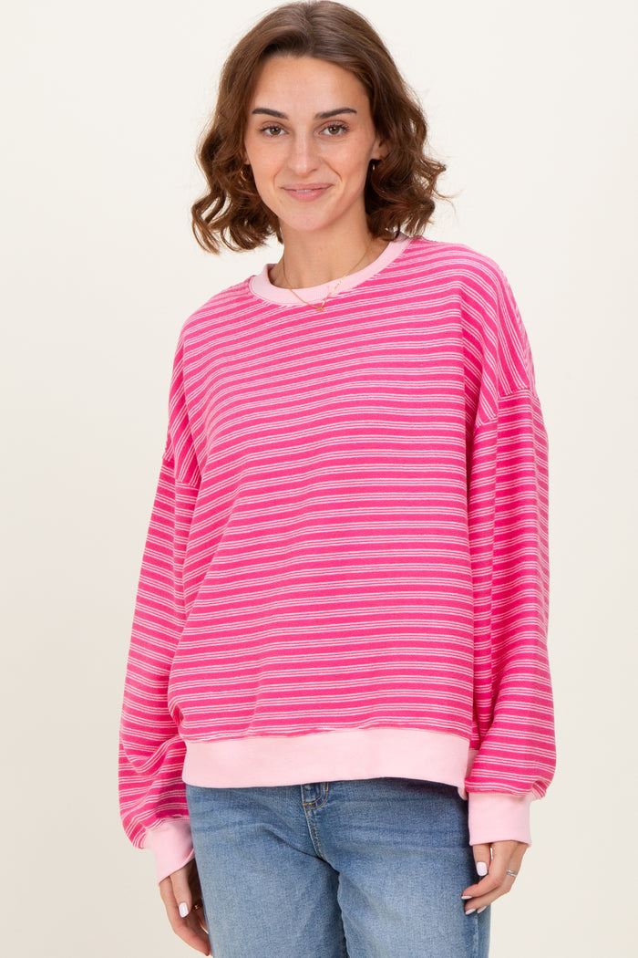 Pink Striped Knit Relaxed Fit Maternity Pullover
