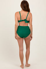 Green Scalloped V-Neck High Waist Two-Piece Swimsuit