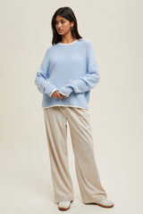 Light Blue Contrast Trim Sweater