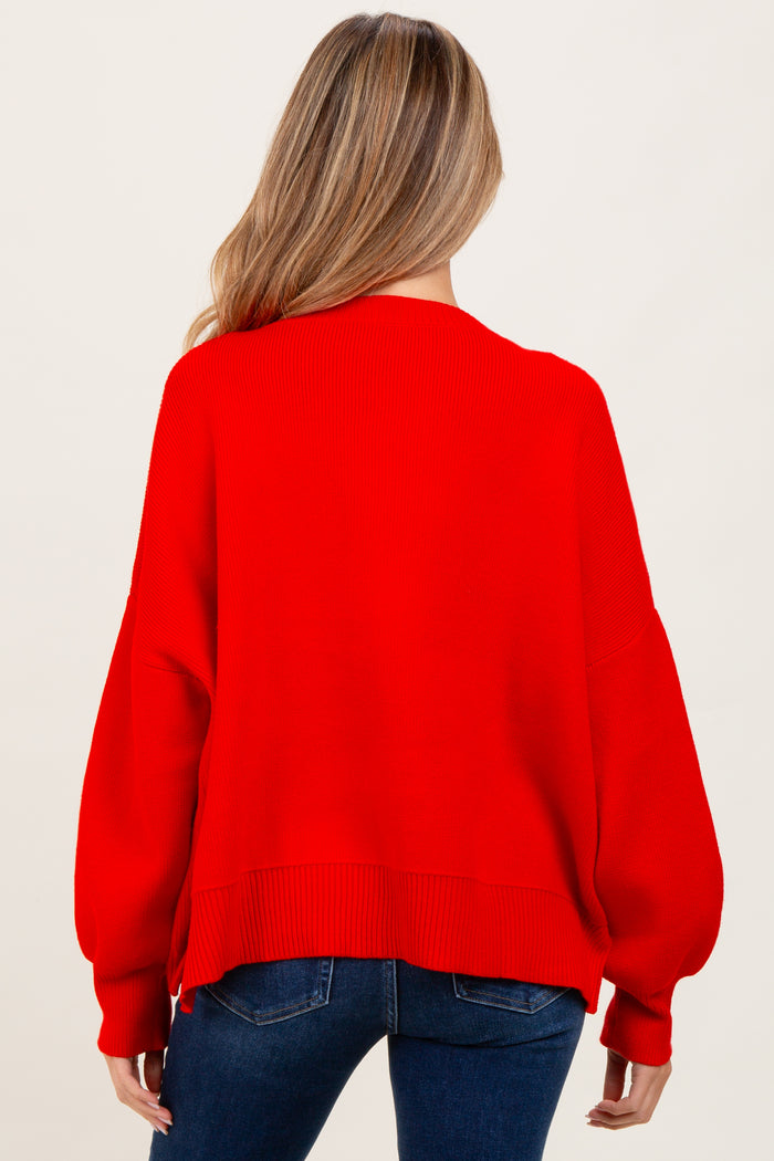 Red Drop Shoulder Relaxed Fit Maternity Sweater
