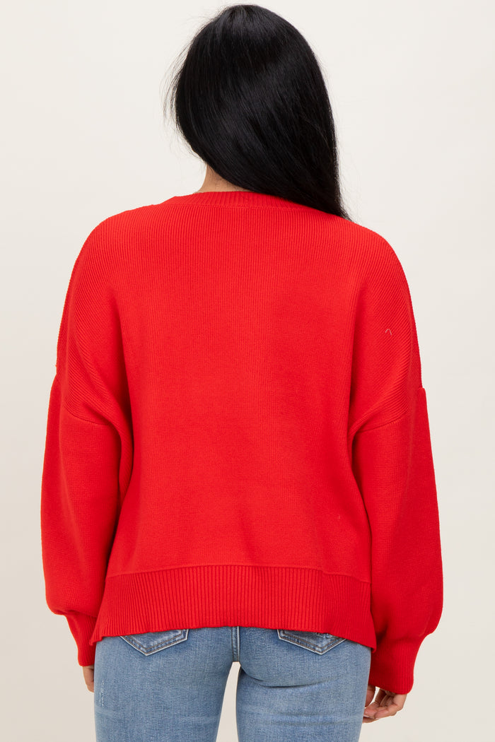 Red Drop Shoulder Relaxed Fit Sweater