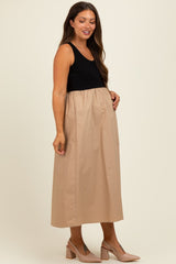 Black Knit Contrast Top Sleeveless Maternity Midi Dress