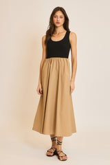 Black Knit Contrast Top Sleeveless Midi Dress