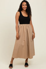 Black Knit Contrast Top Sleeveless Midi Dress