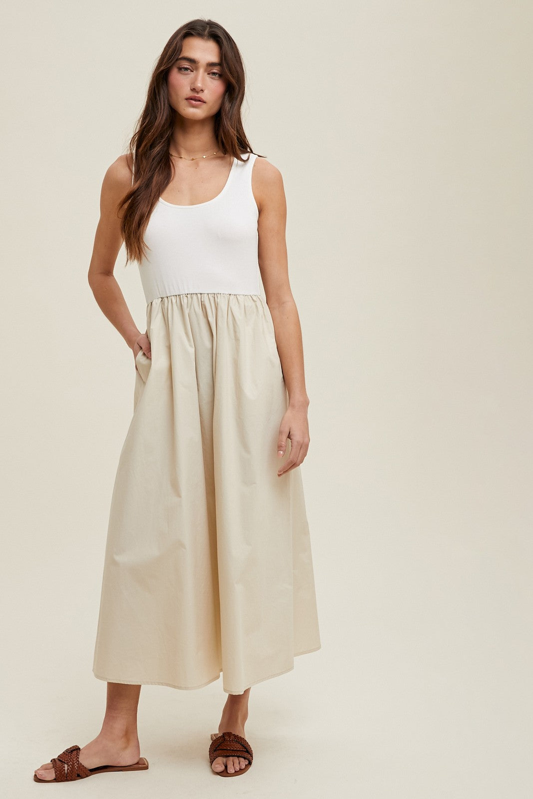 White Knit Contrast Top Sleeveless Maternity Midi Dress