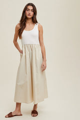 White Knit Contrast Top Sleeveless Maternity Midi Dress