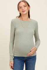 Light Olive Ribbed Maternity Long Sleeve Top