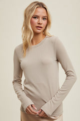 Beige Ribbed Maternity Long Sleeve Top