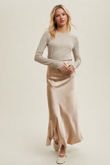 Beige Ribbed Long Sleeve Top